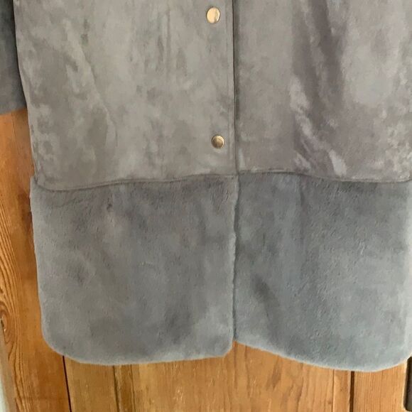 Zara W/B grey suede faux fur trim long coat NWOT - Picture 7 of 12